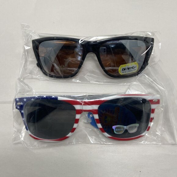 Classic  Mens Driving Sunglasses Black Plastic Frames Amber Lens USA Bonus Pair - Picture 1 of 13